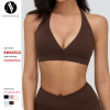 Cross-over V-neck fashionable back-supporting sports bra for cross-border bare-chest yoga, stylish and comfortable sports bra for fitness and running, sports bra for 4518.