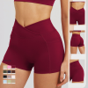 Cross-border sheer high-waisted yoga shorts with crossed waist, tight-fitting yoga pants for outdoor running, cycling, sports. 2030 model.
