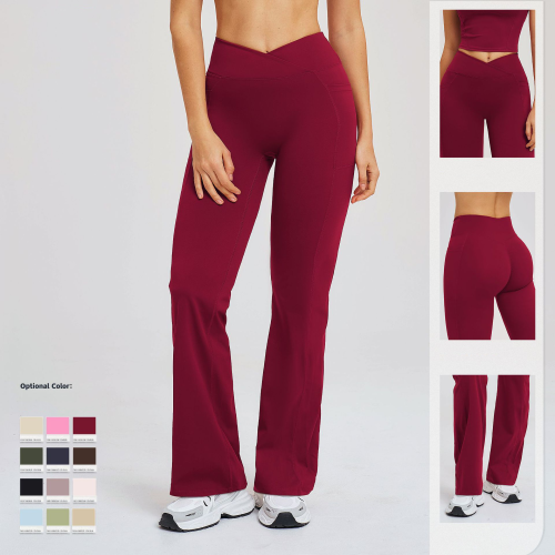 OEM & ODM Cross-Border Crossed-Knit High-Waisted Sheer Flared Pants for Women - Wide Legs Subtle Ruffles Sportswear for Outdoor Leisure & Sports - Perfect for Wholesale & Sourcing Agents - Model 2030