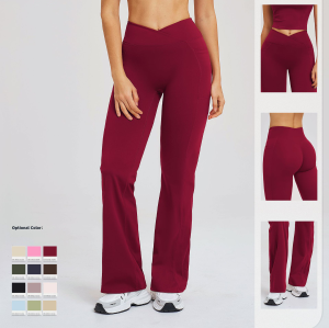 OEM & ODM Cross-Border Crossed-Knit High-Waisted Sheer Flared Pants for Women - Wide Legs Subtle Ruffles Sportswear for Outdoor Leisure & Sports - Perfect for Wholesale & Sourcing Agents - Model 2030