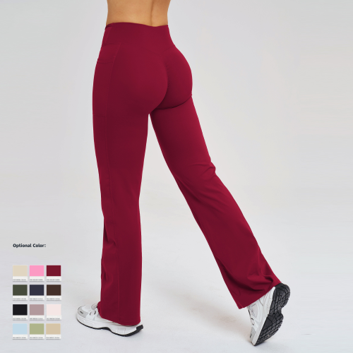 OEM & ODM Cross-Border Crossed-Knit High-Waisted Sheer Flared Pants for Women - Wide Legs Subtle Ruffles Sportswear for Outdoor Leisure & Sports - Perfect for Wholesale & Sourcing Agents - Model 2030