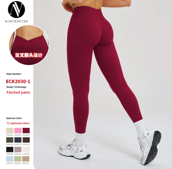 OEM & ODM Cross-Border Bare Sensation High-Waist Yoga Pants for Women - Crossed Waistband Tight-Fitting Sportswear for Outdoor Running & Fitness - Perfect for Wholesale & Sourcing Agents - Model 2030