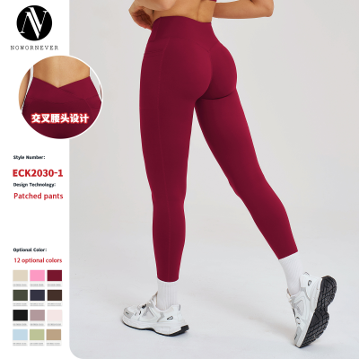 OEM & ODM Cross-Border Bare Sensation High-Waist Yoga Pants for Women - Crossed Waistband Tight-Fitting Sportswear for Outdoor Running & Fitness - Perfect for Wholesale & Sourcing Agents - Model 2030