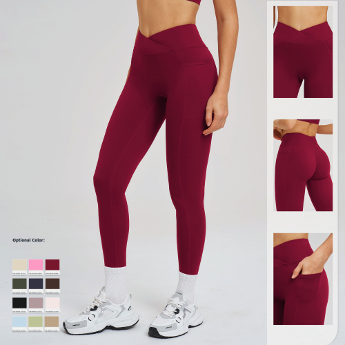 OEM & ODM Cross-Border Bare Sensation High-Waist Yoga Pants for Women - Crossed Waistband Tight-Fitting Sportswear for Outdoor Running & Fitness - Perfect for Wholesale & Sourcing Agents - Model 2030