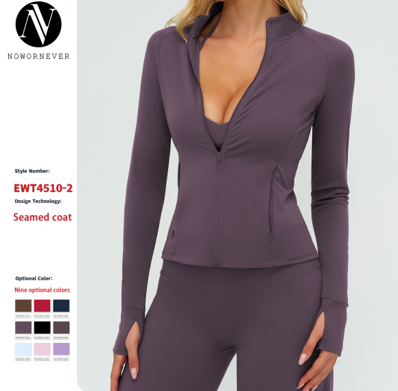 OEM & ODM Cross-Border Brushed Yoga Coat for Women - Long Sleeves Zipper Pockets Tight-Fitting Sportswear for Outdoor Running & Fitness - Perfect for Wholesale & Sourcing Agents - Model 45