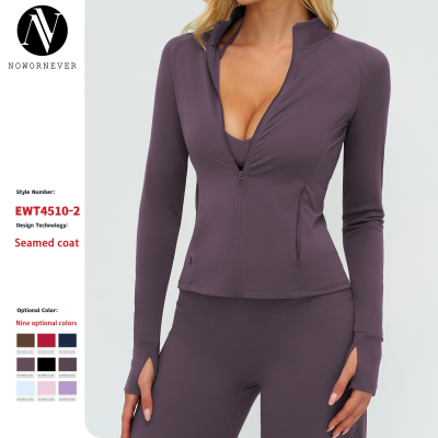 OEM & ODM Cross-Border Brushed Yoga Coat for Women - Long Sleeves Zipper Pockets Tight-Fitting Sportswear for Outdoor Running & Fitness - Perfect for Wholesale & Sourcing Agents - Model 45