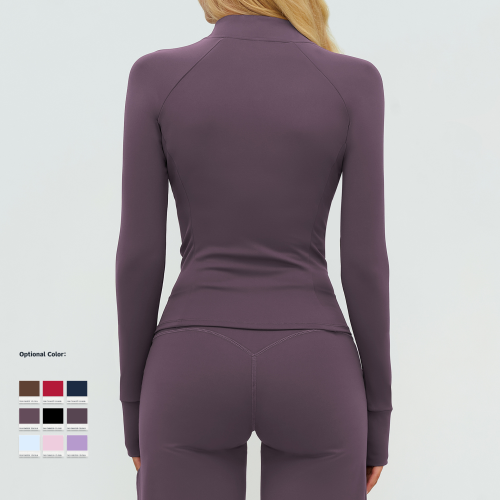 OEM & ODM Cross-Border Brushed Yoga Coat for Women - Long Sleeves Zipper Pockets Tight-Fitting Sportswear for Outdoor Running & Fitness - Perfect for Wholesale & Sourcing Agents - Model 45