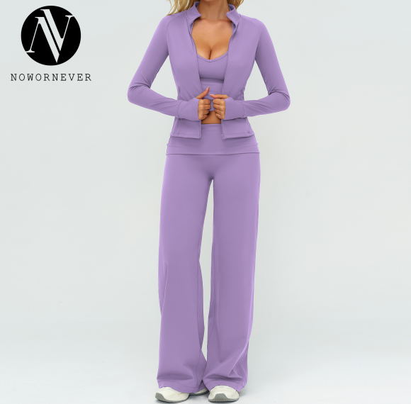 OEM & ODM Cross-Border European and American Brushed Yoga Set for Women - Loose Casual Fashion Long-Sleeved Three-Piece Sportswear for Outdoor Running & Fitness - Perfect for Wholesale & Sourcing Agents - Model 5529