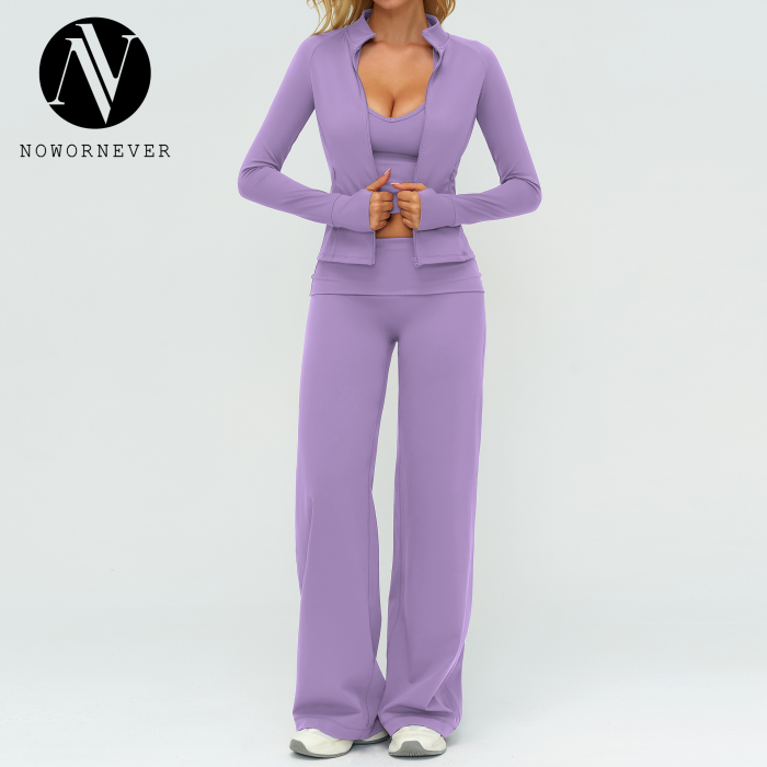 OEM & ODM Cross-Border European and American Brushed Yoga Set for Women - Loose Casual Fashion Long-Sleeved Three-Piece Sportswear for Outdoor Running & Fitness - Perfect for Wholesale & Sourcing Agents - Model 5529