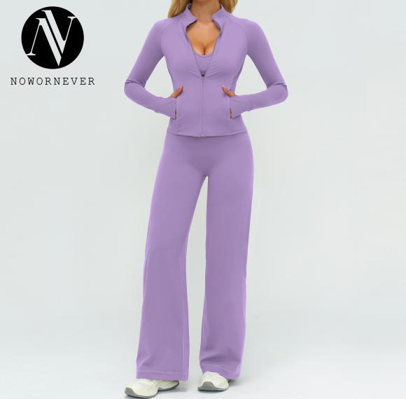 OEM & ODM Cross-Border European and American Brushed Yoga Set for Women - Loose Casual Fashion Long-Sleeved Three-Piece Sportswear for Outdoor Running & Fitness - Perfect for Wholesale & Sourcing Agents - Model 5529