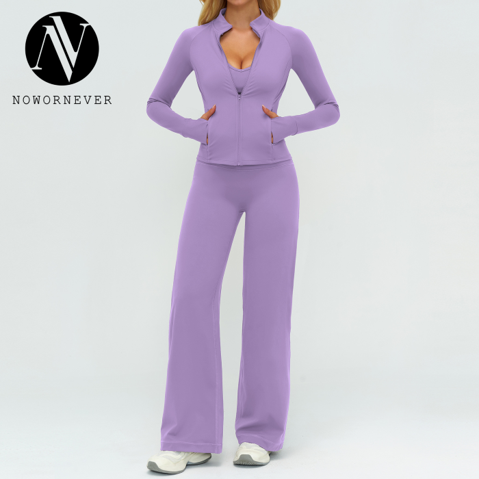 OEM & ODM Cross-Border European and American Brushed Yoga Set for Women - Loose Casual Fashion Long-Sleeved Three-Piece Sportswear for Outdoor Running & Fitness - Perfect for Wholesale & Sourcing Agents - Model 5529