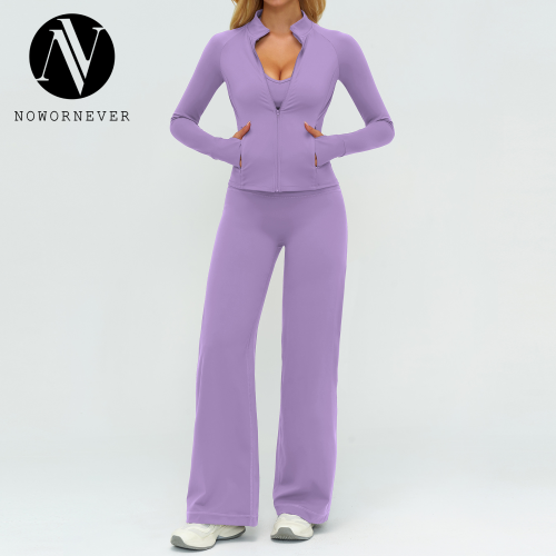 OEM & ODM Cross-Border European and American Brushed Yoga Set for Women - Loose Casual Fashion Long-Sleeved Three-Piece Sportswear for Outdoor Running & Fitness - Perfect for Wholesale & Sourcing Agents - Model 5529