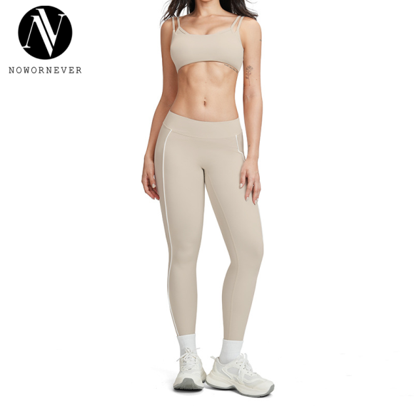 OEM & ODM Cross-Border Naked Feeling Yoga Fitness Suit Set for Women - White Contrast Line 3D Shaping Sportswear for Outdoor Running & Fitness - Perfect for Wholesale & Sourcing Agents - Model 5079