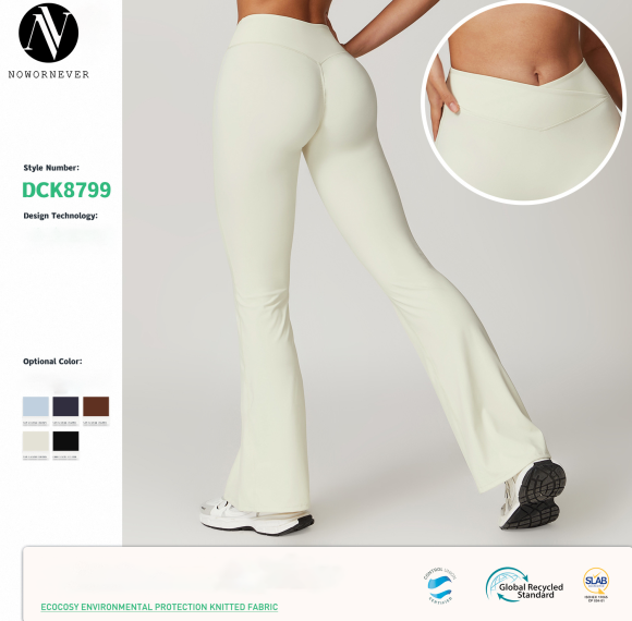 OEM & ODM 8799 Eco Recycled Quick Dry Bootcut Yoga Pants | Nude Feel Cross High Waist Butt Lifting Flared Leggings for Activewear Wholesalers & Sourcing Agents