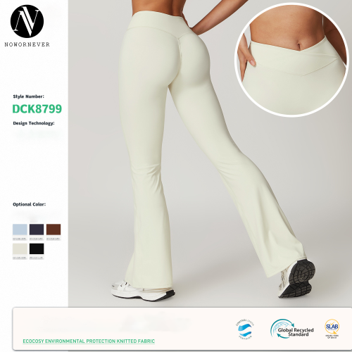 OEM & ODM 8799 Eco Recycled Quick Dry Bootcut Yoga Pants | Nude Feel Cross High Waist Butt Lifting Flared Leggings for Activewear Wholesalers & Sourcing Agents
