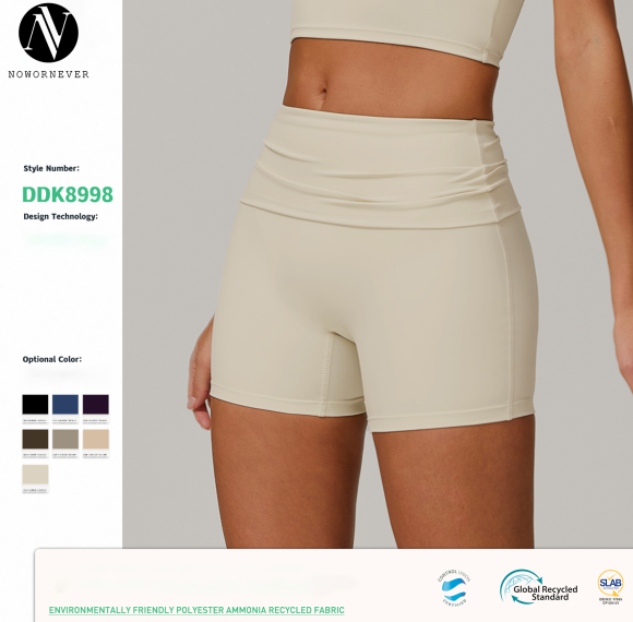 Customizable Women's Eco Recycled Quick Dry Yoga Shorts with Fold-Over Waist - High Waist Design for Running & Fitness, Ideal for OEM/ODM and Wholesale