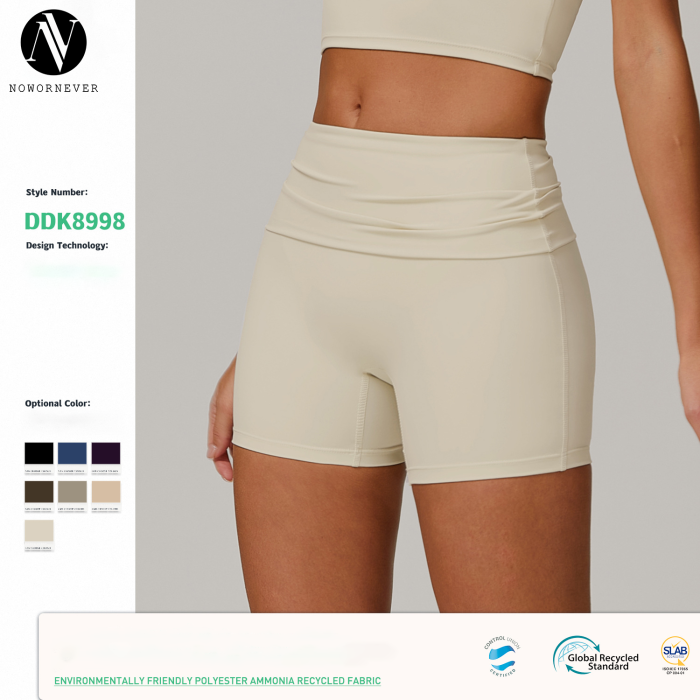 Customizable Women's Eco Recycled Quick Dry Yoga Shorts with Fold-Over Waist - High Waist Design for Running & Fitness, Ideal for OEM/ODM and Wholesale