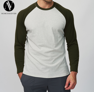 Men's Color-Block Sports Casual Fitness T-Shirt - Skin-Friendly, Breathable 3/4 Sleeve Long Round Neck Top for Workout and Commuting | OEM, ODM, Private Label