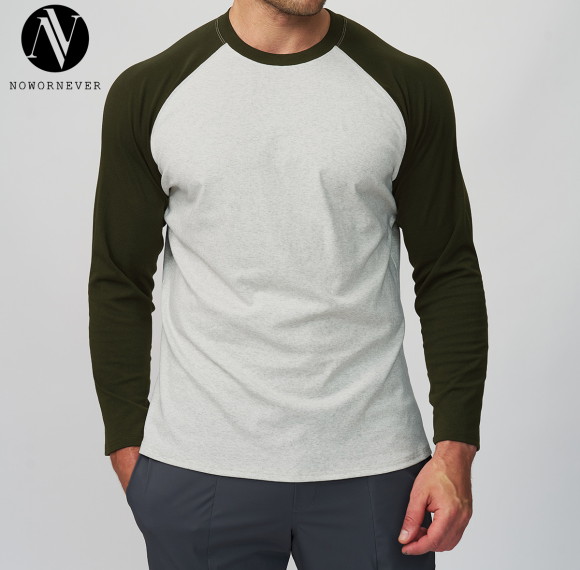 Men's Color-Block Sports Casual Fitness T-Shirt - Skin-Friendly, Breathable 3/4 Sleeve Long Round Neck Top for Workout and Commuting | OEM, ODM, Private Label