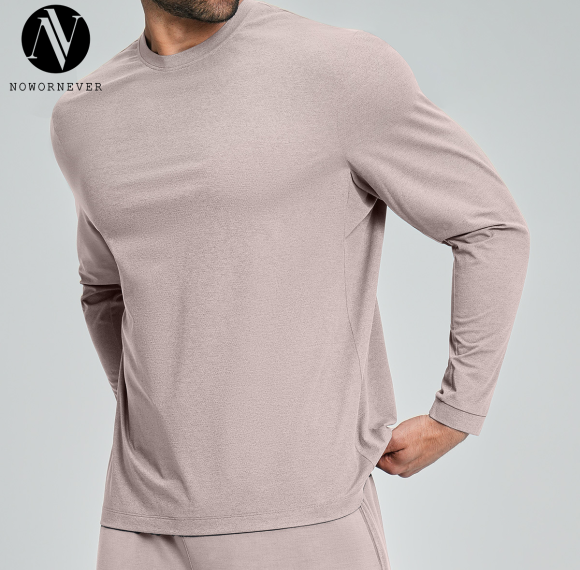 Cross-Border Men's Micro-Pore Moisture-Wicking Sports Casual Fitness T-Shirt Home Hiking Mountaineering Jogging Long Sleeve 5091