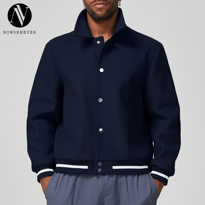 Wholesale Custom Cross-Border Men's Baseball Jacket – Spring Style with Thickened Fabric | Retro Lapel Jacket in Solid Colors | Ideal for OEM, ODM, and Sourcing Needs1125