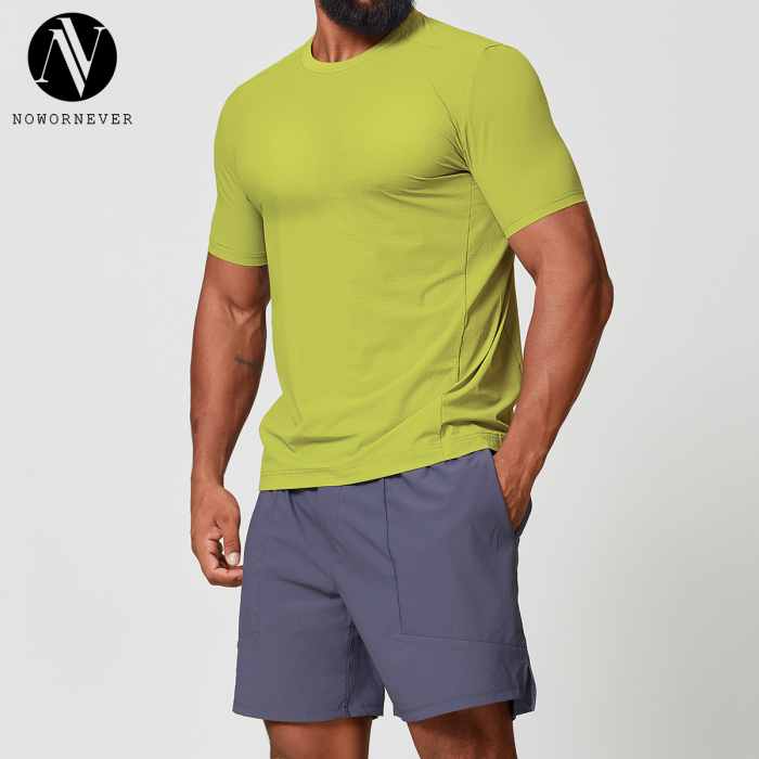OEM & ODM Available: Cross-Border Breathable Sports Fitness Quick-Dry Men's Short Sleeve Cool-Touch Woven Running Outdoor Street Fitness T-Shirt 1177 | Wholesale and Sourcing Agents Welcome
