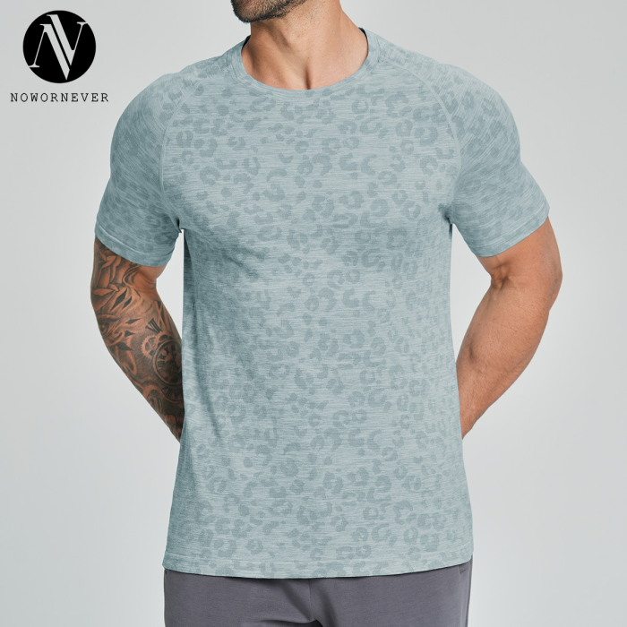 Cross-Border Men's Seamless Jacquard Training Fitness Apparel - Round Neck Quick-Dry Short Sleeve Outdoor & Hiking Wear - Specializing in OEM, ODM & Wholesale Partnerships1112