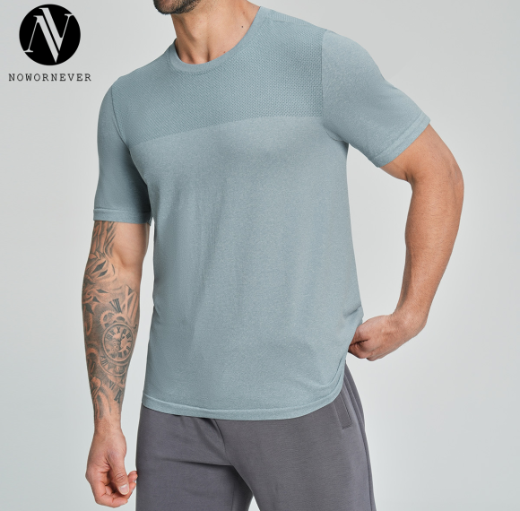 1110.OEM & ODM Cross-Border Men's Seamless Round Neck T-Shirt - Skin-Friendly, Breathable, Quick-Dry Sports & Outdoor Fitness Wear for Running & Casual Home Use - Bulk Wholesale Available