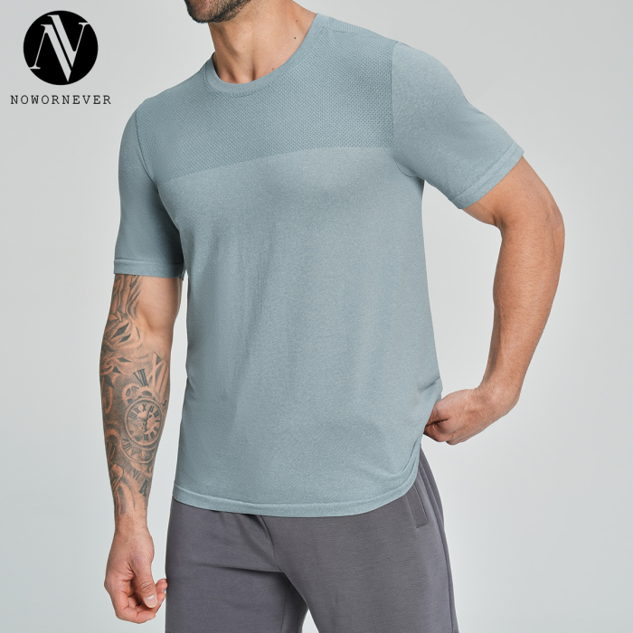 1110.OEM & ODM Cross-Border Men's Seamless Round Neck T-Shirt - Skin-Friendly, Breathable, Quick-Dry Sports & Outdoor Fitness Wear for Running & Casual Home Use - Bulk Wholesale Available