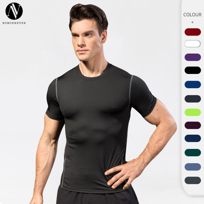 OEM & ODM Men's Compression Training Fitness Wear - High-Elastic Quick-Dry Short Sleeve T-Shirt for Running & Sports, Available in Bulk for Wholesalers and Sourcing Agents1003
