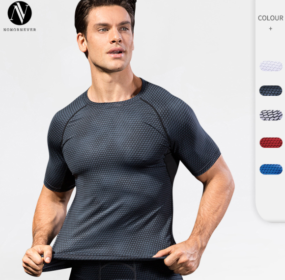 Men's 3D Stereoscopic Print Fitness Running Top - Elastic Compression Short Sleeve Shirt, Moisture-Wicking & Quick-Dry, Available for OEM, ODM, and Wholesale Partnerships4023