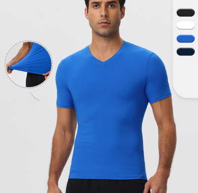 High-Quality OEM & ODM Men's V-Neck Fitness Top | European & American Short Sleeve Nylon Moisture-Wicking Quick-Dry Running Compression Wear for Wholesale Distribution51248