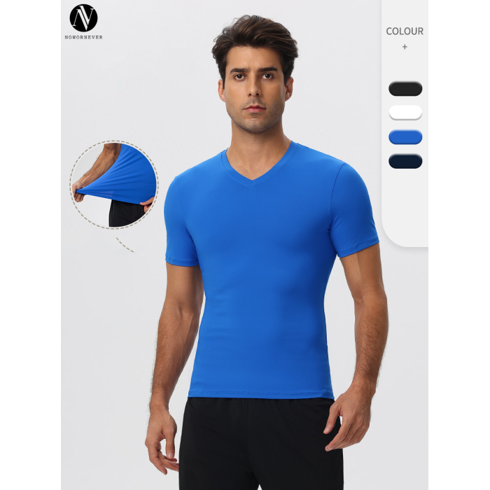 High-Quality OEM & ODM Men's V-Neck Fitness Top | European & American Short Sleeve Nylon Moisture-Wicking Quick-Dry Running Compression Wear for Wholesale Distribution51248