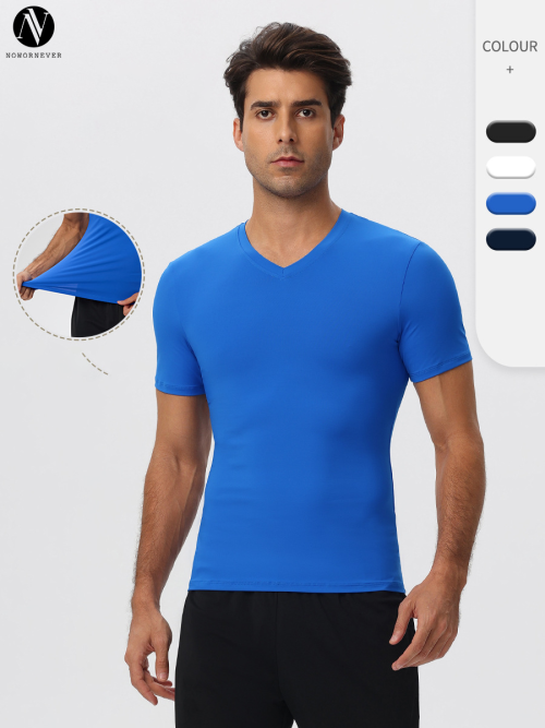 High-Quality OEM & ODM Men's V-Neck Fitness Top | European & American Short Sleeve Nylon Moisture-Wicking Quick-Dry Running Compression Wear for Wholesale Distribution51248