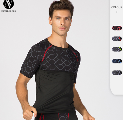 OEM & ODM Men's Fitness Short Sleeve Printed Splicing Sports Running Shirt - Moisture-Wicking, Quick-Dry, High-Elastic Compression Apparel 4003 for Wholesale & Sourcing Agents4003