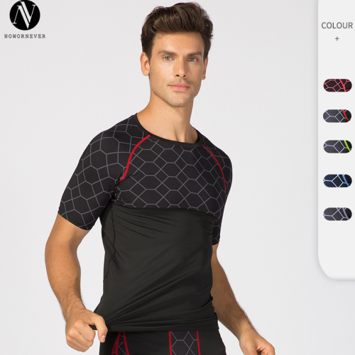 OEM & ODM Men's Fitness Short Sleeve Printed Splicing Sports Running Shirt - Moisture-Wicking, Quick-Dry, High-Elastic Compression Apparel 4003 for Wholesale & Sourcing Agents4003