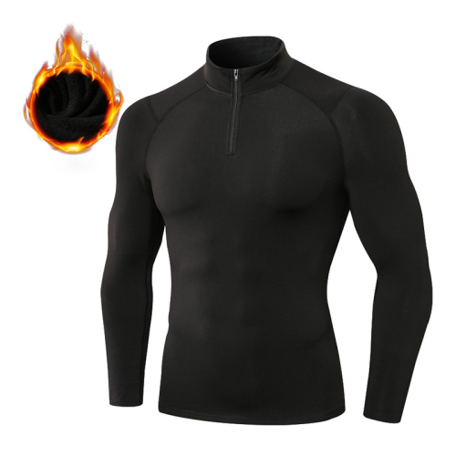 Men's Autumn/Winter Fleece-Lined Thermal Hoodie - Long Sleeve Compression Sports Running Shirt with Stand Collar | Custom OEM & ODM Solutions for Brands & Wholesalers11517