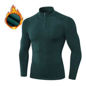 Men's Autumn/Winter Fleece-Lined Thermal Hoodie - Long Sleeve Compression Sports Running Shirt with Stand Collar | Custom OEM & ODM Solutions for Brands & Wholesalers11517