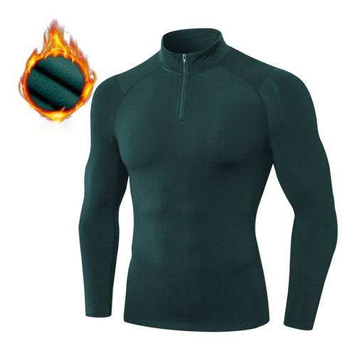 Men's Autumn/Winter Fleece-Lined Thermal Hoodie - Long Sleeve Compression Sports Running Shirt with Stand Collar | Custom OEM & ODM Solutions for Brands & Wholesalers11517