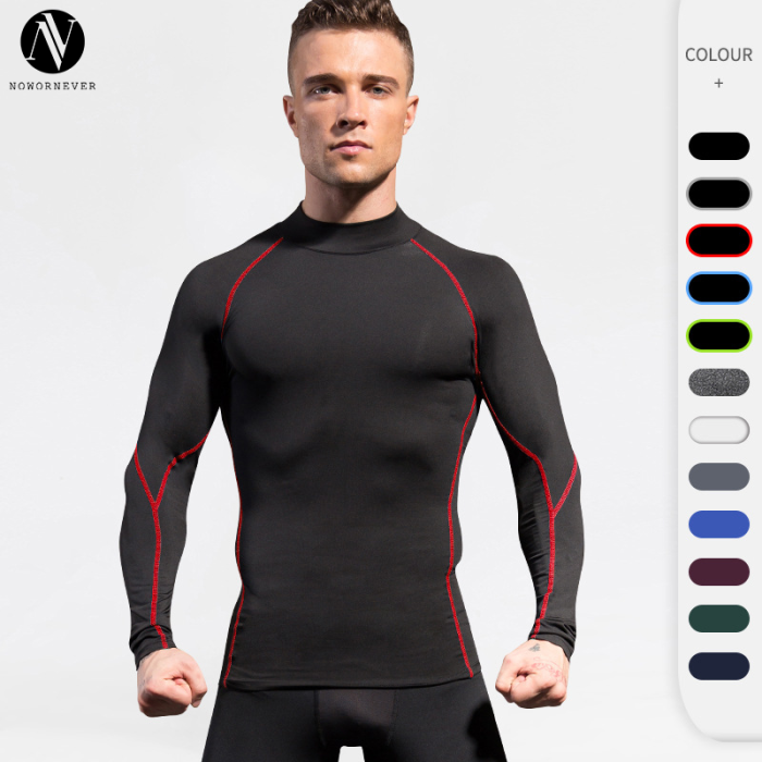 Wholesale Men's High Elastic Quick-Dry Stand Collar Hoodie | PRO Fitness Long Sleeve Sports Running T-Shirt for Autumn/Winter - OEM & ODM Solutions Available - Model 1058