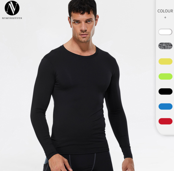 4002Men's Solid Color PRO Fitness Sports Running Compression T-Shirt - OEM & ODM Available, High-Elastic Moisture-Wicking Quick-Dry Long Sleeve, Ideal for Wholesale and Sourcing Agents in North America and Europe