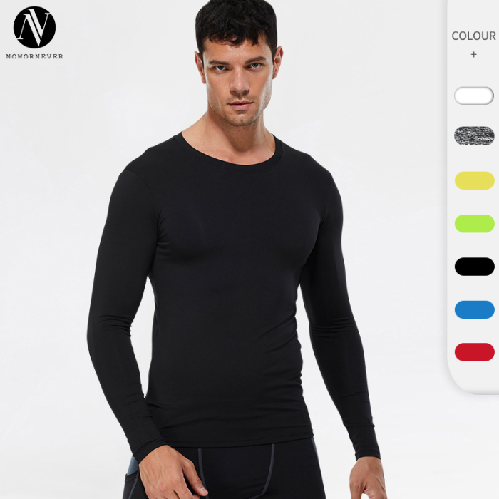 4002Men's Solid Color PRO Fitness Sports Running Compression T-Shirt - OEM & ODM Available, High-Elastic Moisture-Wicking Quick-Dry Long Sleeve, Ideal for Wholesale and Sourcing Agents in North America and Europe