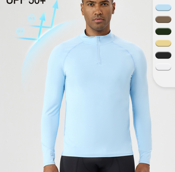 OEM & ODM European & American Men's Fitness Half-Zip Sports Long Sleeve Top - Sun Protection, Quick-Dry, Slim-Fit for Outdoor Casual Running | Wholesale Sourcing Agents AL10559