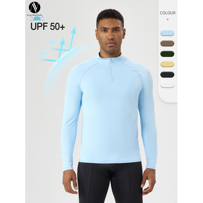 OEM & ODM European & American Men's Fitness Half-Zip Sports Long Sleeve Top - Sun Protection, Quick-Dry, Slim-Fit for Outdoor Casual Running | Wholesale Sourcing Agents AL10559