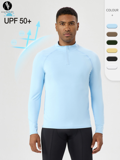 Custom OEM & ODM Men's Fitness Apparel - Half-Zip Long Sleeve Quick-Dry Top for Running | European & American Design with Sun Protection | Sourcing Agents WelcomeAL10559