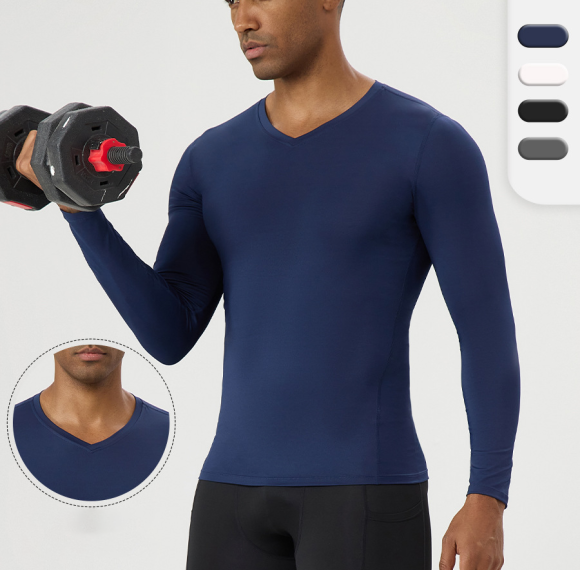 Men's V-Neck Long Sleeve Compression T-Shirt | Quick-Dry, High-Elastic Breathable Base Layer for Fitness | OEM, ODM, and Wholesale Sourcing Agents for Activewear51525