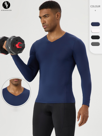 Men's V-Neck Long Sleeve Compression T-Shirt | Quick-Dry, High-Elastic Breathable Base Layer for Fitness | OEM, ODM, and Wholesale Sourcing Agents for Activewear51525