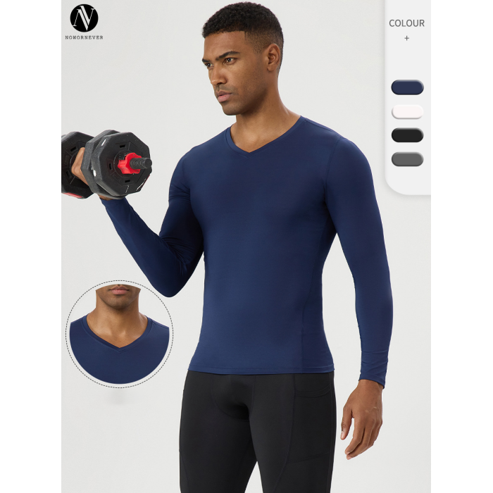 Men's V-Neck Long Sleeve Compression T-Shirt | Quick-Dry, High-Elastic Breathable Base Layer for Fitness | OEM, ODM, and Wholesale Sourcing Agents for Activewear51525