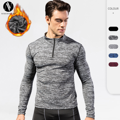 9005Customizable Winter Fleece-Lined PRO Men's Fitness Running Long Sleeve Hoodie - Amazon Quick-Dry Compression with Stand Collar - Perfect for OEM/ODM Partnerships - Supplying Activewear Brands & Wholesalers Globally