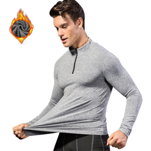 9005Customizable Winter Fleece-Lined PRO Men's Fitness Running Long Sleeve Hoodie - Amazon Quick-Dry Compression with Stand Collar - Perfect for OEM/ODM Partnerships - Supplying Activewear Brands & Wholesalers Globally